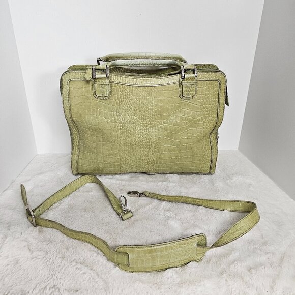 Franklin Covey Green Leather Croc Embossed Messenger Organizer Crossbody Tote - Picture 15 of 16